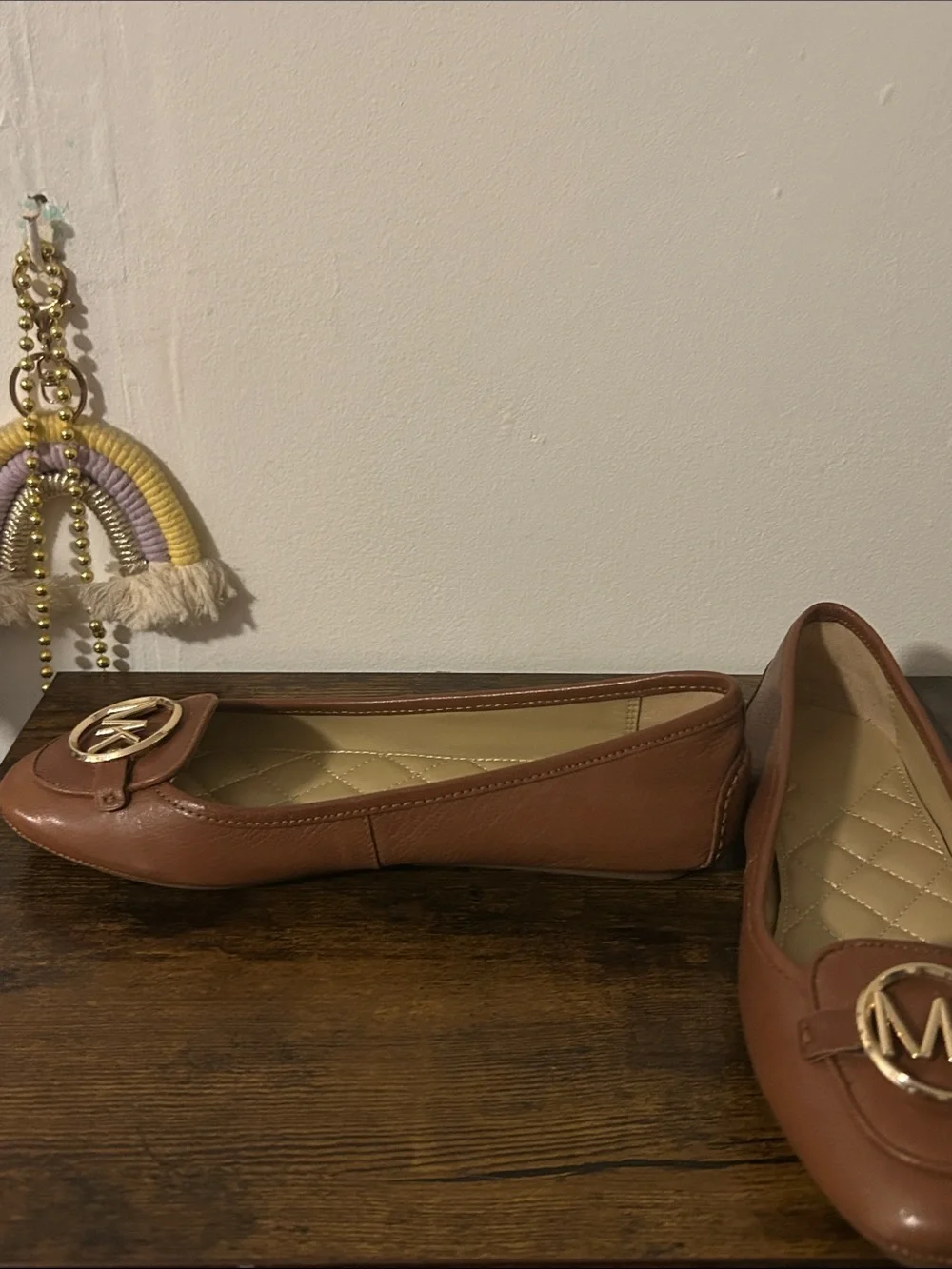 Michael Kors Tan Brown Leather MK Logo Loafers